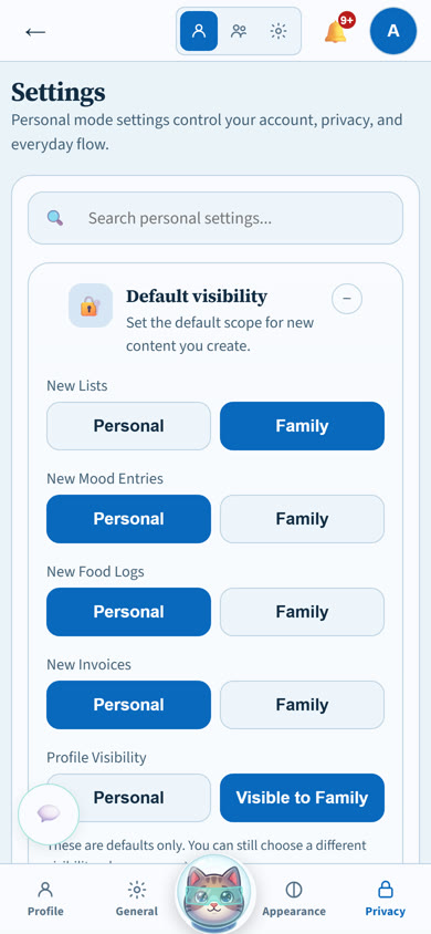 Privacy and sharing settings in ShelfSay